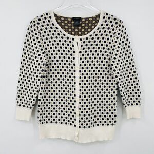 Ann Taylor Small Black Gold Polka Dot 3/4 Sleeve Button Down Cardigan Sweater